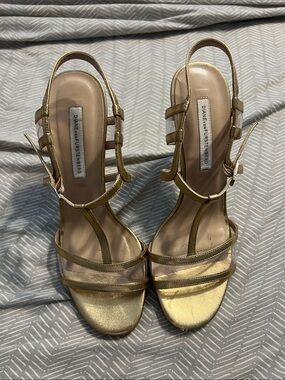 Diane Von Furstenberg Metallic Gold T-Strap Sandals